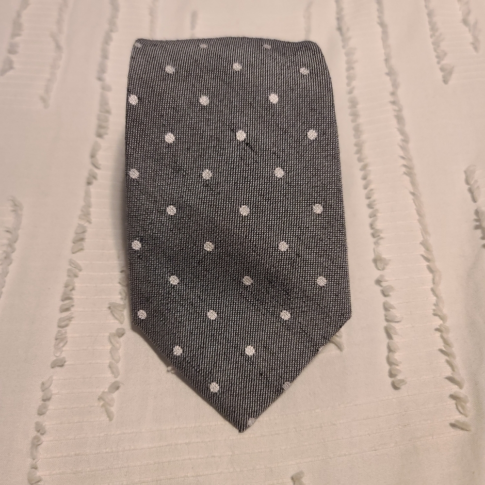 Calvin Klein Linen Blend Gray Polka Dot Neck Tie